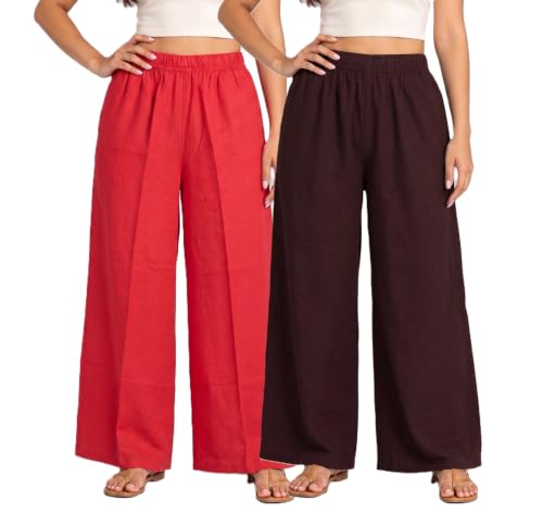 Image of Plaazo Women's Cotton Palazzo | Wide Leg Palazzo for Women | Soft Breathable High Waist Bottom Wear | Comfortable Casual, Office, Travel for Women