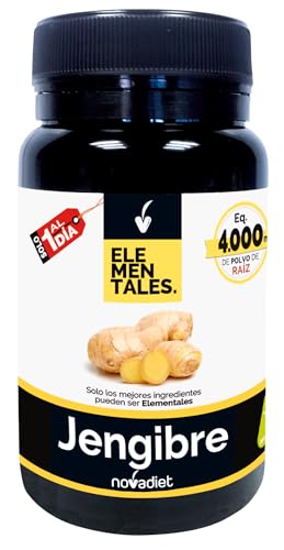 Novadiet - ELEMENTALES JENGIBRE Càpsula con Jengibre - Complemento Alimenticio Antiinflamatorio y Digestivo - Para Aliviar Digestiones Pesadas, Hinchazón y el Dolor Menstrual.- 30 Cápsulas Vegetales