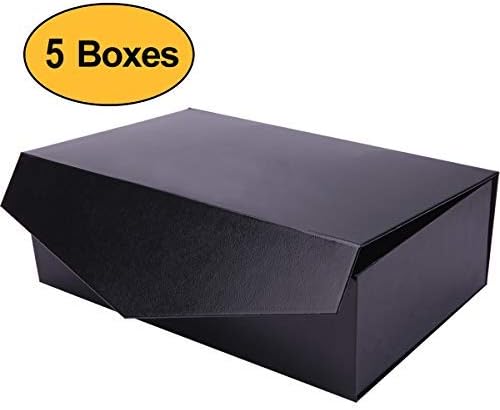 PACKHOME 5 Gift Boxes 13.5x9x4.1 Inches, Large Gift Boxes with Lids Groomsman Boxes, Sturdy Gift Boxes, Collapsible Gift Boxes with Magnetic Closure (Glossy Black, Grass Texture)