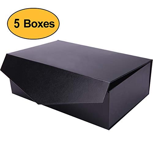 PACKHOME 5 Gift Boxes 13.5x9x4.1 Inches, Large Gift Boxes with Lids Groomsman Boxes, Sturdy Gift Boxes, Collapsible Gift Boxes with Magnetic Closure (Glossy Black, Grass Texture)