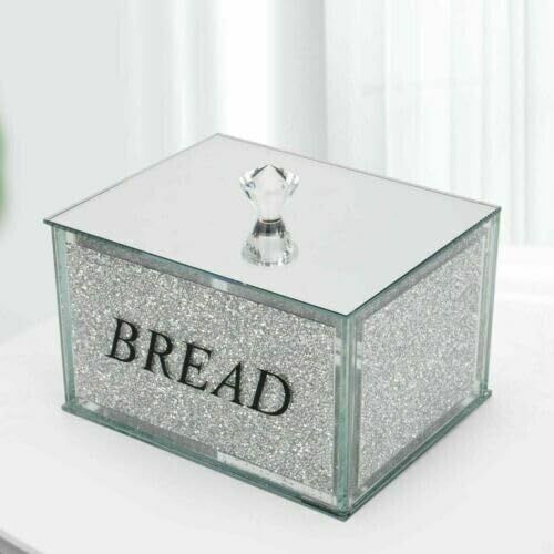 JAYOGLA Crystal Filled Mirrored Bread Bin Glass Box Jar Kitchen Dining ...