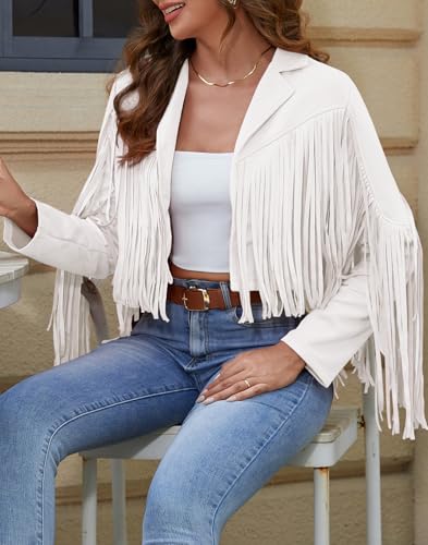 American Trends Womens Casual Faux Leather Jacket Fringe Tops Tassel Suede Cropped Coats Motorcycle Jacket4