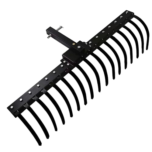 LTSEAME 48 Durable Tow Behind Landscape Rake Tractors Rake Fits 2 Receiver for Lawn Tractors or ATV/UTVBlack
