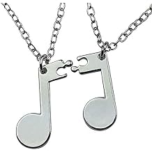 Art Attack BFF Music Note Necklace, Made from Brass & Silver Plated, Gift For Best Friends, Student Graduation, Jazz Rock Pop Marching Band Club