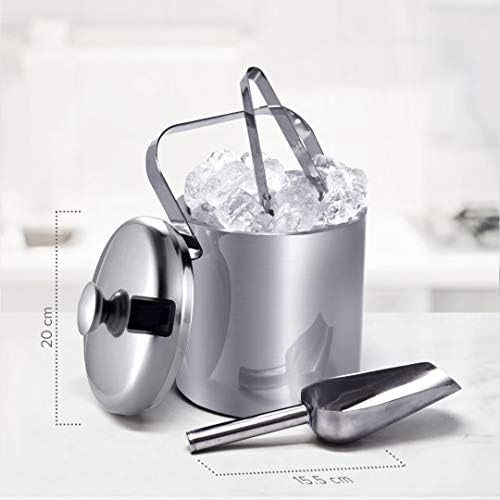 Joejis Ice Bucket for Cold Drinks Insulated Double Wall Bucket with Lid Drinks Cooler Silver Stainless Steel Metal Bucket Luxury Wine Cooler Great for Parties