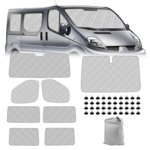 8PCS Technology Thermomatte Ersatz für Renault Trafic SWB 2015-2024/Vivaro 2014-2018/NV300 2014–2021/Talento 2016–2020, Aluminiumfolie Faltbar Sonnenblende, Sonnenschutz Frontscheibe Abdeckung