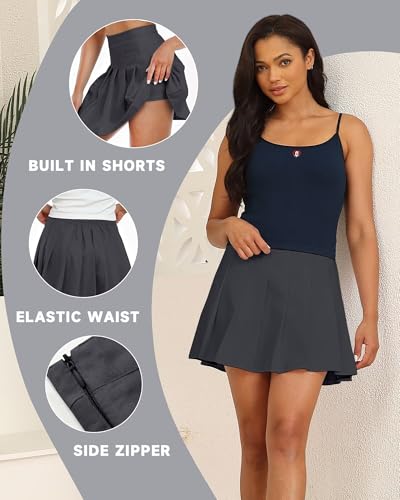 Image of Pleated Skirts for Women Tennis Skirt with Shorts High Waisted Mini Skort