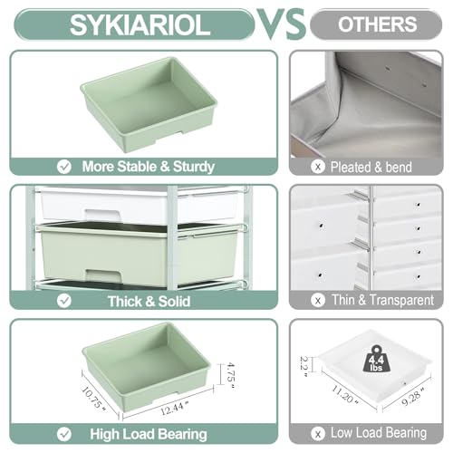 Image of SYKIARIOL 4 Drawers Rolling Storage Drawer Craft Organizers Bookshelf Cart with Dust-Proof Door for Kids Playroom,Bedroom,Home Office, Green