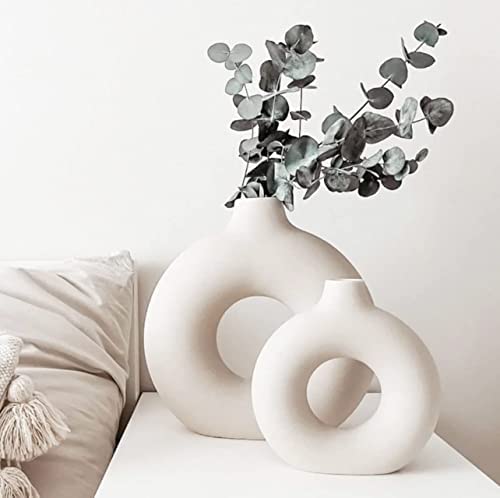 Image of White Donut Ceramic Vase 8 inches