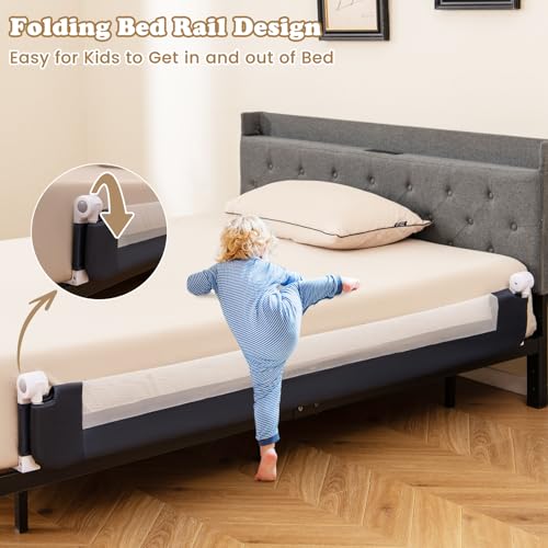 Image of BABY JOY Bed Rails for Toddlers, Extra Long, Swing Down Safety Bed Guard for Convertible Crib, Folding Baby Bedrail for Kids Twin, Double, Full Size Queen & King Mattress (71 inch, Dark Gray)