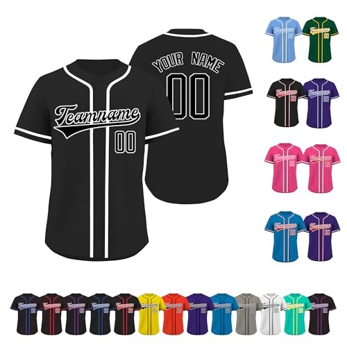 Custom Baseball Jersey Button Down Sports Tee Printed or Stitched Personalized Name Number for Men Women Youth