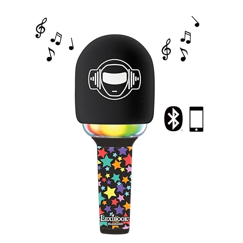 Lexibook, iParty, Kabelloses Mikrofon mit Lautsprecher und Lichtern, 4 Stimmmodifikatoren, Mehrfarbige Lichteffekte, Wiederaufladbarer Akku, MIC280