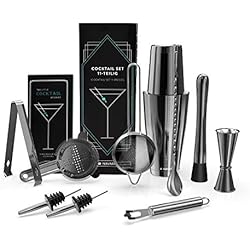 Maletin Barman Profesional Navaris Kit para Hacer cócteles Profesional - Juego Completo de 11 Piezas de coctelería de Acero inoxidable con coctelera medidor Pinza Cuchara colador - en Gris Oscuro