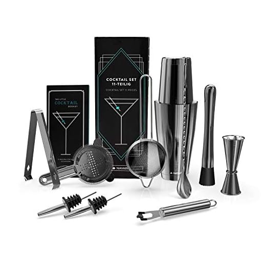 Navaris Kit para Hacer cócteles Profesional - Juego Completo de 11 Piezas de coctelería con coctelera medidor Pinza Cuchara colador - en Gris Oscuro
