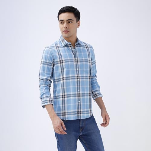 Image of BASICS 100% Cotton Checked Shirt for Men | Slim Fit | Everyday Smart Casual Wear | Full Sleeve