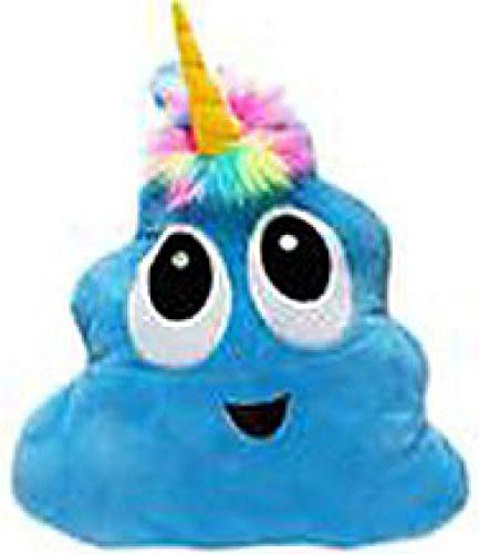 Blue Poo-Nicorn Emoji Pillow, The Poo Emoji with a Unicorn Horn and Rainbow Hair