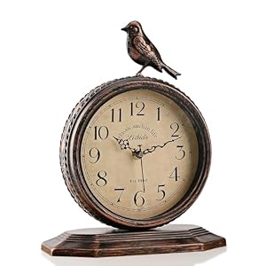 8-Inch Antique Mantel Clocks For Living Room, Retro Table Metal Silent Clocks For Fireplace, Easy To Read Decorative Mantel Clocks With Top Bird For Bedroom, Office, Desktop(Standard Numbers)