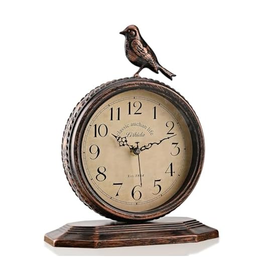 8-Inch Antique Mantel Clocks For Living Room, Retro Table Metal Silent Clocks For Fireplace, Easy To Read Decorative Mantel Clocks With Top Bird For Bedroom, Office, Desktop (Arabic Numerals)