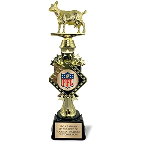 Customizable Fantasy Football Trophy 2024 - Large 13" Tall - First Place Winner Award for League Champions - Engraved Plate Included - The Goat FFL Champion - Personalized Engraving! Cover