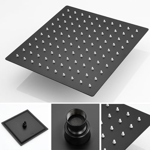 Ensemble de pommeau de douche carré en acier inoxydable finition noire - 6