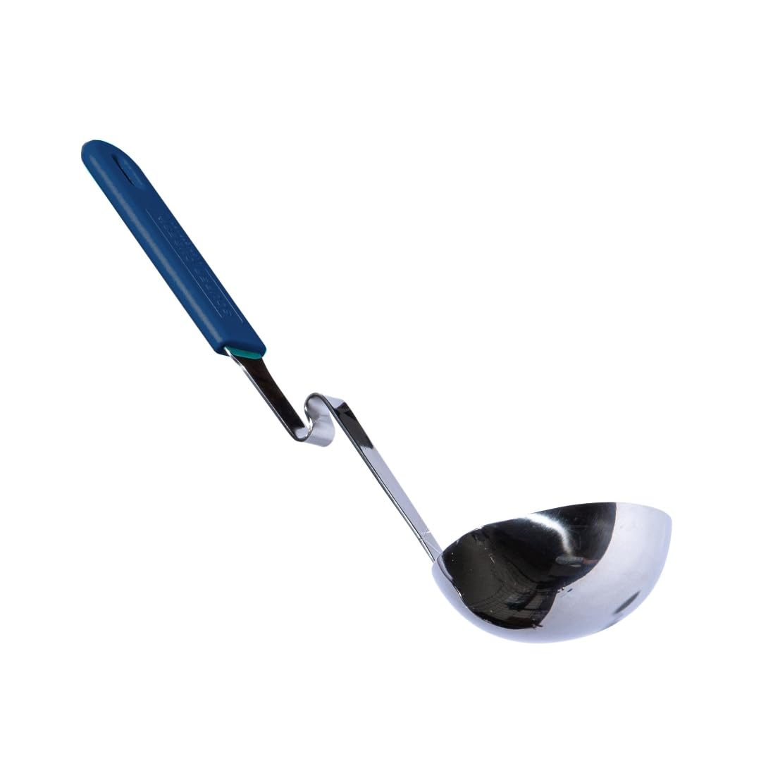 Souper Cubes + Lori Greiner No Mess Mestolo da minestra in acciaio inox con manico in silicone – Mestolo da minestra in metallo senza sporcare che si aggancia sul lato di qualsiasi pentola, mirtillo