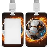 Sliding ID Badge Holder with Lanyard Cool Soccer Ball Vertical ID Card Holder with Clear Window Plastic Card Case Protector Pouch for Nurse Officer Teacher Name Credit Cards Holder