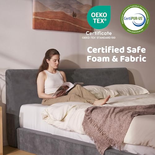 Image of RECCI AirFrame Queen Bed Frame with Ergonomic Angled Foam Cushioned Headboard, Minimalist Design Platform Bed Frame, No Box Spring Needed, Easy Assembly (Moon Grey)