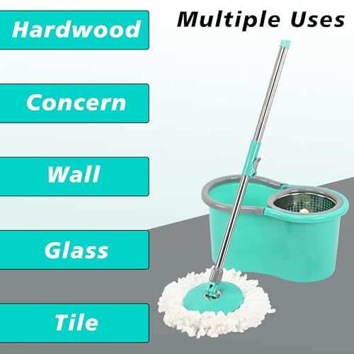 Image of Urbane Home Plastic Spin Mop with Stainless Steel Wringer | Big Bucket Moppers for Cleaning Floor, 2 Refills | 360 Floor Cleaner Mopping Set for Home & Office | Pocha Stick - (Mint Green)