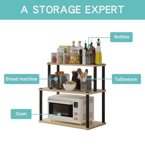 Image of HOME CUBE Engineered Wood,Plastic 3 Layer Countertop Kitchen Microwave Stand,Baker's Rack,Otg Stand,Kitchen Storage Rack with Shelves,Spice Organizer,Space Saving Storage Organizer(60x40x59cm)