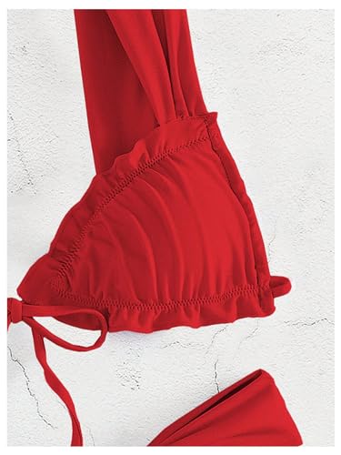 Women's Two Piece Swimsuits Frill Trim Tie Front Bathing Suit Wide Straps High Cut Sleeveless Bikini Sets4