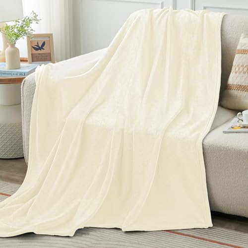 KMUSET Cream Fleece Blanket for Couch - Lightweight Super Soft Cozy Luxury Bed Blanket Microfiber 50 x 60 inches