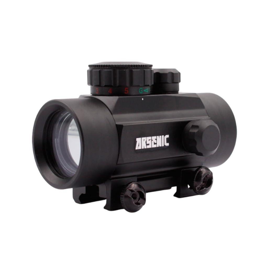 Arsenic Visor Red Dot 1x30 con Retícula Iluminada Rojo y Verde, Montaje Picatinny, Aluminio Negro, para Airsoft