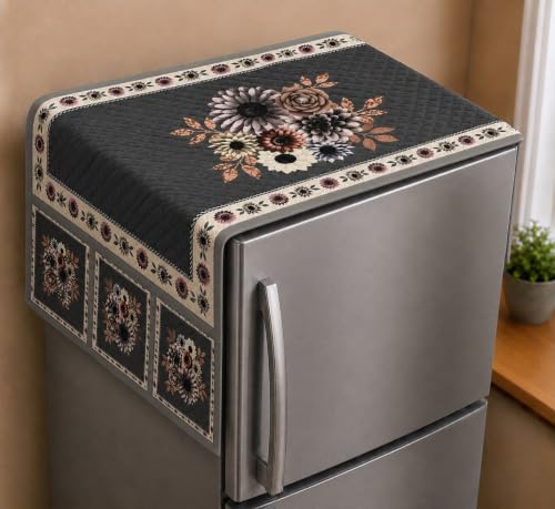 Image of Refrigerator Top Cover for Single Door & Double Door 165-225 Litre | Washable, Anti-Slip Protective Velvet Fabric Fridge Top Cover with 6 Storage Pockets, Extra Storage Space 101 x 55 cm