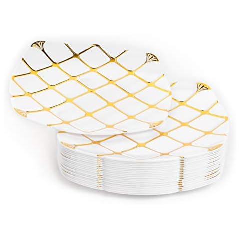 MATANA 20 Platos de Postre de Plástico Duro con Patrón Dorado Cover