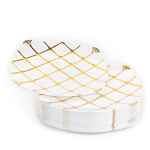 20 Elegantes Platos Pequeños Multi-Uso de Plástico Duro con Patrón Dorado, 18cm|...