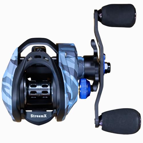 Reaction Tackle StreamX Carrete Baitcasting, 7.5:1 Alta Velocidad con 7+1 Rodamientos, Sistema de Doble Freno y Arrastre Suave para Pesca en Agua Dulce