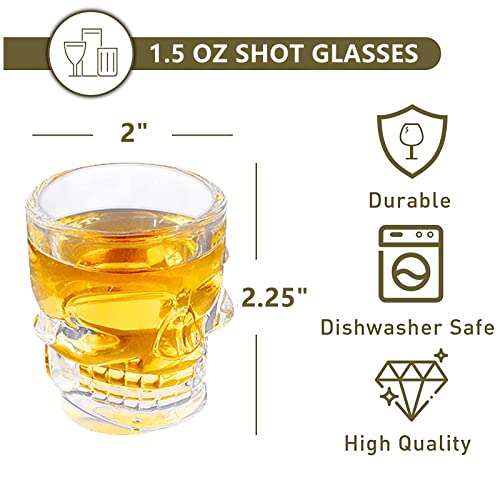 Foryillumi Skull Face Heavy Base Whiskey Shot Glasses, Set Of 12, Clear Shot Drinking Glassware For Party, Wine, Whiskey, Tequila, Cocktail, Beverage, Bar Decor, 1.5 Oz #TOP1