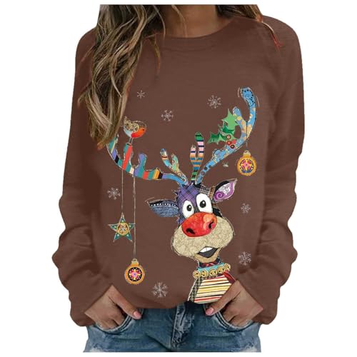 Weihnachtspullover Damen Lustige Elch Weihnachten Sweatshirt Ugly...