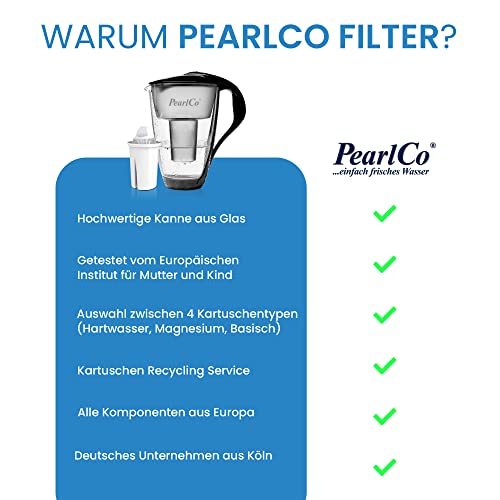 GLAS-Wasserfilter PearlCo (mint) mit 1 Protect+ classic Filterkartusche (f. hartes Wasser) - Made in EU