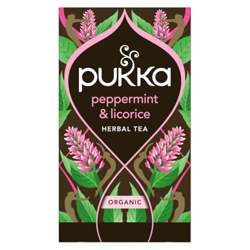 Pukka Tisane, Peppermint & Licorice, Tisana Biologica Digestiva Con Menta