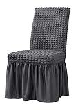 XMNTG Dining Room Chair Slipcovers 1-Piece Stretch Dark Gray Dining Chair Covers Non Slip Washable Furniture Protector with Skirt Country Style for Hotel Ceremony Party (Dark Gray)