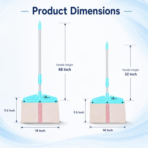 Image of Zureni Telescopic Mop with Wiper Stainless Steel Extendable Handle and Cotton Cleaner Adjustable Pole Without Bucket for Home Kitchen Cleaning Dry & Wet Floor (Pack of 1, Blue)