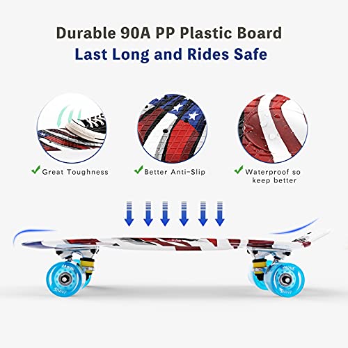 Cruiser Skateboard For Kids American Flag Printed Completed Skateboards For Girls Boys Beginners, Gift Idea Mini 22" Plastic Skate Board #TOP3