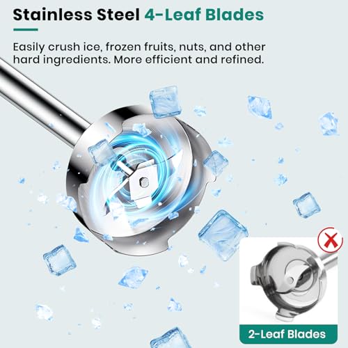 1800W Immersion Blender Handheld 4-in-1 Hand Blender Stick for Ice Crushing Smoothie, Baby Food, Soup, 8 Speed Hand Mixer Turbo Boost Stainless Steel Blade with Whisk, Chopper, Beaker image 3