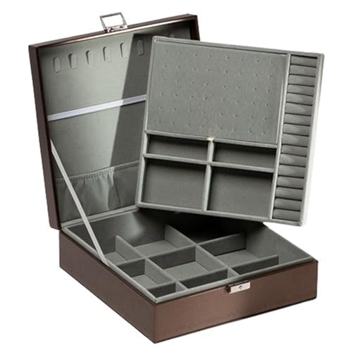 ITMEATジュエリーボックスアクセサリーケースジュエリー収納宝石箱大容量鍵付きおしゃれ小物入れピアスネックレスリング指輪置き女の子女性用グリーン (26.5×26.5×9cm,ブラウン)