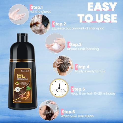 IIIMEIDU Brown Hair Dye Shampoo 3 in 1 for Grey Coverage, Semi Permanent Hair Color Shampoo Hair Dye for Women Men 500ml — view 4