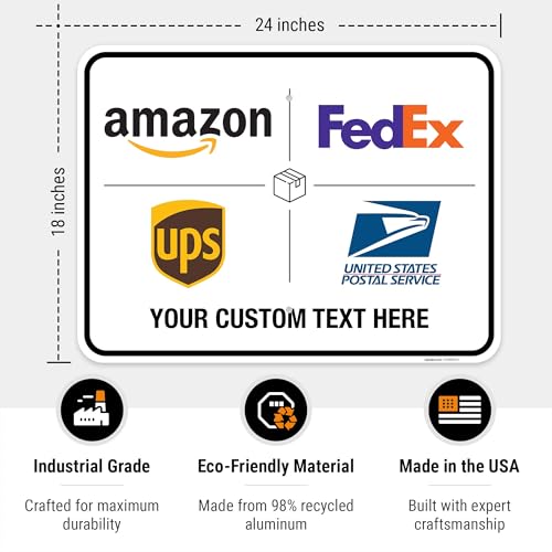 Image of Custom Package Delivery Sign, Delivery Instructions, 18x24 Inches, Rust Free .063 Aluminum, Fade Resistant, Made in USA by Sigo Signs