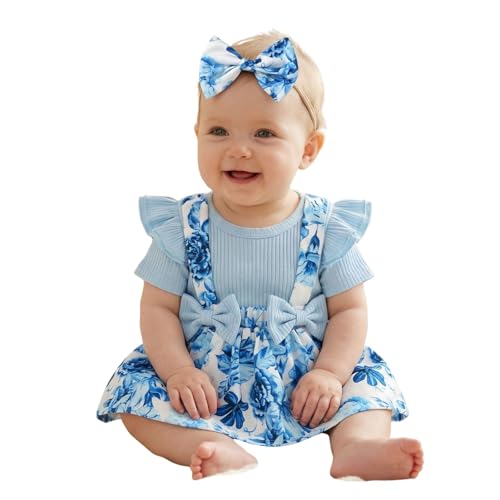 Image of Unutiylo Preemie Newborn Baby Girl Clothes Romper Suspender Dress Summer Outfits Ruffle Short Sleeve Set