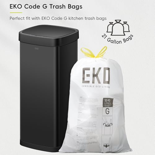 Image of EKO EcoSmart 80L / 21.1 Gallon Motion Sensor Trash Can or Recycling Bin - Tall, Large Touchless Kitchen Garbage Bin with Soft-Close Lid for Home or Office, Brushed Stainless Steel, Matte Black