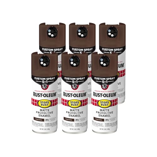 Image of Rust-Oleum Stops Rust Custom 5-in-1 Spray Paint, Matte Spiced Cocoa | Rust Preventive Protective Enamel, Multi Surface (Metal, Wood and More), Adjustable Dial for Better Control, Fast Dry, 6 Pack